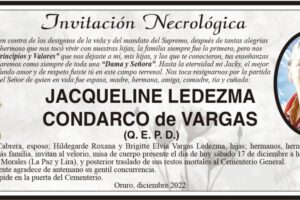 Invitación Necrológica de Jacqueline Ledezma Condarco
