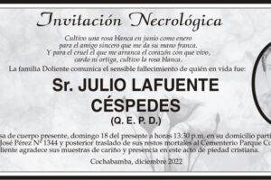 Invitación Necrológica: Sr. Julio Lafuente Céspedes (Q. E. P. D.)