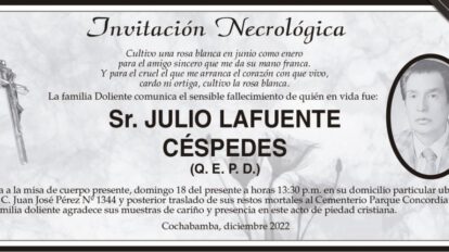 Invitación Necrológica: Sr. Julio Lafuente Céspedes (Q. E. P. D.)