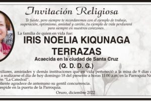 Invitación Religiosa: Iris Noelia Kiqunaga Terrazas