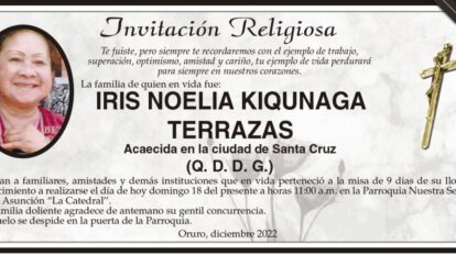 Invitación Religiosa: Iris Noelia Kiqunaga Terrazas