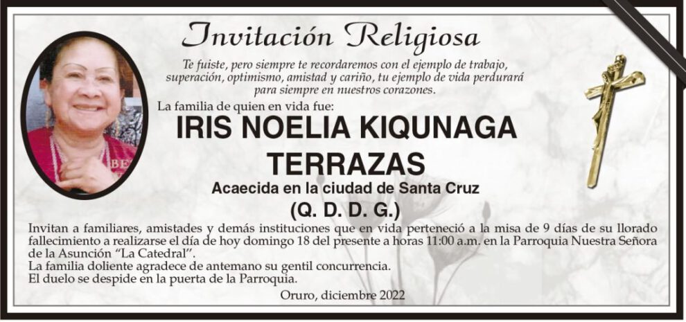 Invitación Religiosa: Iris Noelia Kiqunaga Terrazas