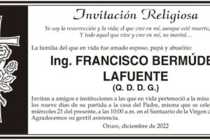 Ing. Francisco Bermúdez Lafuente invitación religiosa