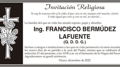 Ing. Francisco Bermúdez Lafuente invitación religiosa