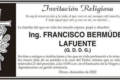 Ing. Francisco Bermúdez Lafuente invitación religiosa