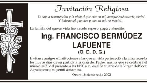 Ing. Francisco Bermúdez Lafuente invitación religiosa
