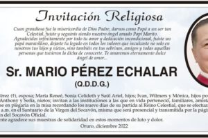 Invitación Religiosa para Mario Pérez Echalar