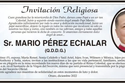 Invitación Religiosa para Mario Pérez Echalar