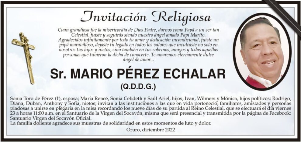 Invitación Religiosa para Mario Pérez Echalar