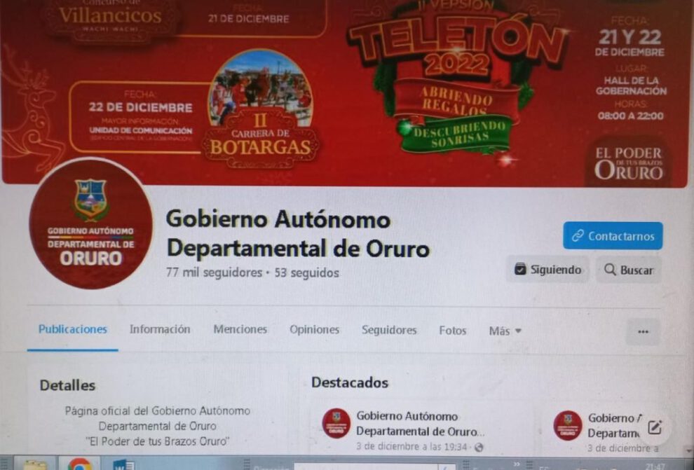 Hackeo de página institucional del Gobierno Autónomo Departamental de Oruro
