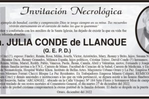 Invitación Necrológica de Julia Conde de Llanque