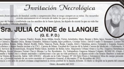 Invitación Necrológica de Julia Conde de Llanque
