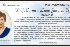 Invitación Necrológica: Prof. Carmen Ligia Garvizu Espinoza
