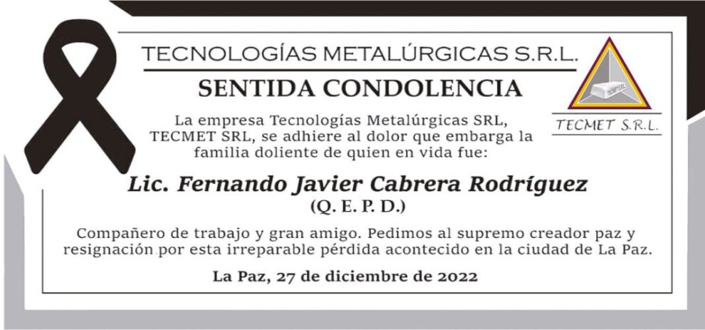 Lic. Fernando Javier Cabrera Rodríguez Q. E. P. D.