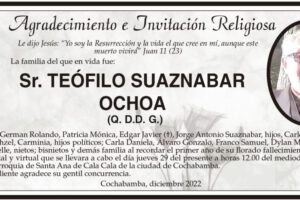 Agradecimiento e Invitación Religiosa por Teófilo Suaznabar Ochoa
