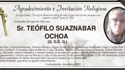 Agradecimiento e Invitación Religiosa por Teófilo Suaznabar Ochoa
