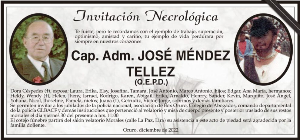 Invitación Necrológica: José Méndez Téllez (Q.E.P.D.)
