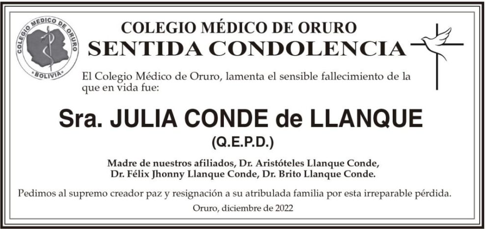 Obituario de Julia Conde de Llanque