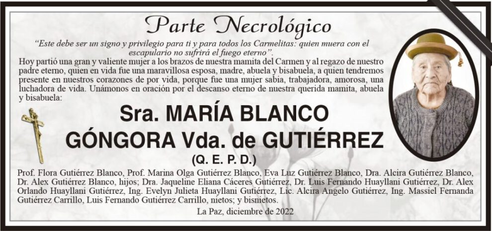 Necrológico de María Blanco Góngora