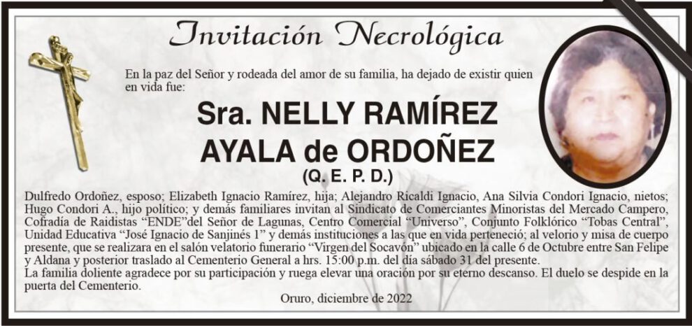 Invitación Necrológica de Nelly Ramírez Ayala