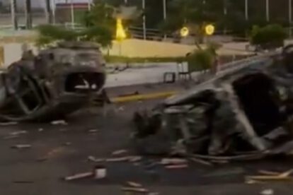 quema de vehículos durante las protestas en Santa Cruz