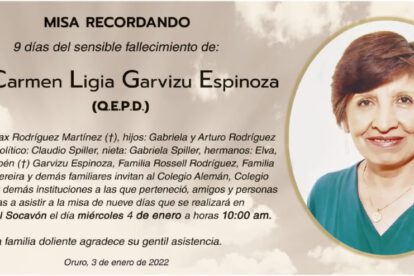 Necrológico de Prof. Carmen Ligia Garvizu Espinoza