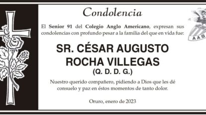 Condolencia por el fallecimiento de César Augusto Rocha Villegas
