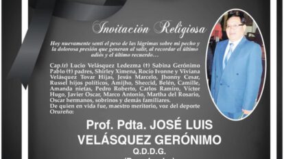 Invitación Religiosa: Prof. Pdta. José Luis Velásquez Gerónimo