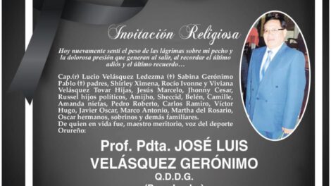 Invitación Religiosa: Prof. Pdta. José Luis Velásquez Gerónimo
