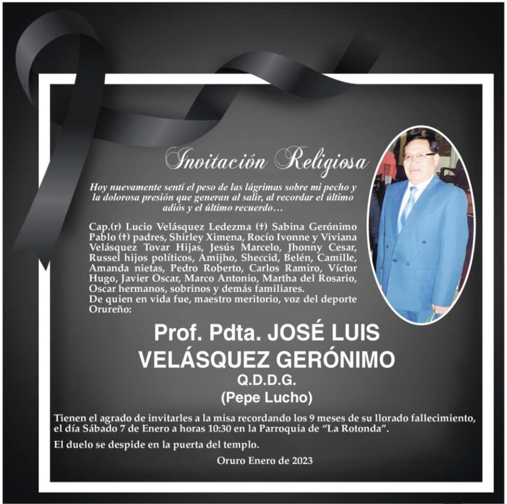 Invitación Religiosa: Prof. Pdta. José Luis Velásquez Gerónimo