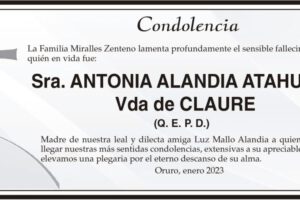 Condolencia por el fallecimiento de Antonia Alandia Atahuichi