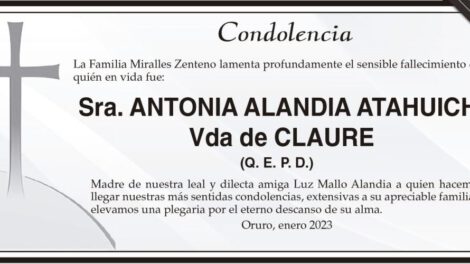 Condolencia por el fallecimiento de Antonia Alandia Atahuichi