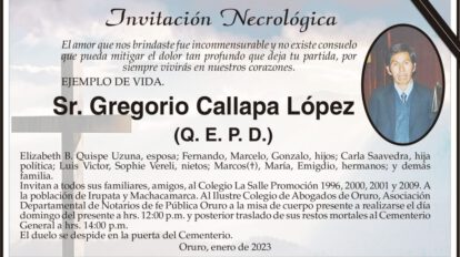 Invitación Necrológica: Sr. Gregorio Callapa López