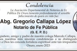 Condolencia por el fallecimiento de Gregorio Callapa López