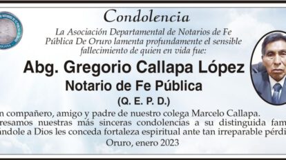 Condolencia por el fallecimiento de Gregorio Callapa López