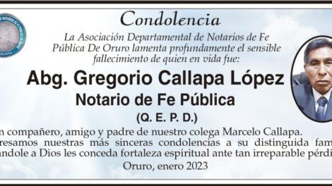 Condolencia por el fallecimiento de Gregorio Callapa López