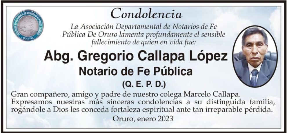 Condolencia por el fallecimiento de Gregorio Callapa López