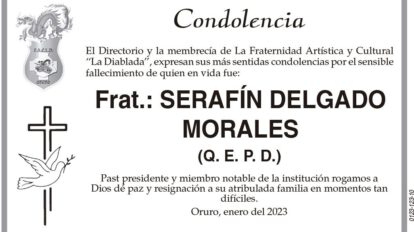 Condolencia por el fallecimiento de Frat.: Serafín Delgado Morales
