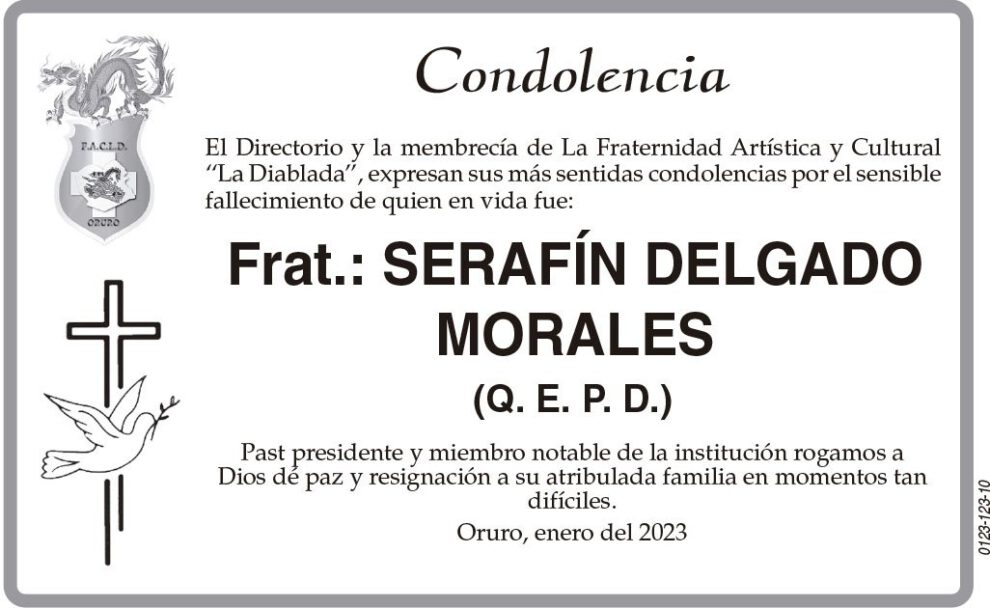 Condolencia por el fallecimiento de Frat.: Serafín Delgado Morales