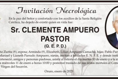 Invitación Necrológica: Sr. Clemente Ampuero Pastor