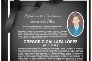 Novenario de misas en memoria del Sr. Gregorio Callapa López