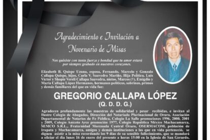 Novenario de misas en memoria del Sr. Gregorio Callapa López
