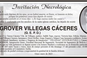 Invitación Necrológica Ing. Grover Villegas Cáceres