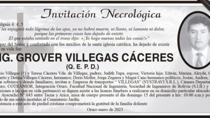 Invitación Necrológica Ing. Grover Villegas Cáceres