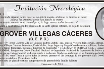 Invitación Necrológica Ing. Grover Villegas Cáceres