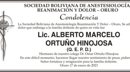 Condolencia por Lic. Alberto Marcelo Ortuño Hinojosa