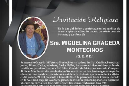 Misa recordatoria por MIGUELINA GRAGEDA MONTECINOS