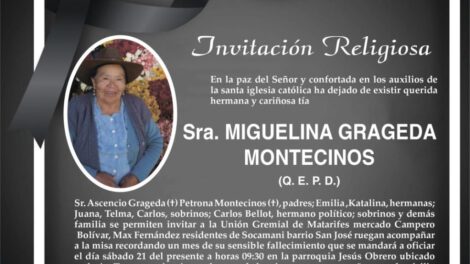 Misa recordatoria por MIGUELINA GRAGEDA MONTECINOS
