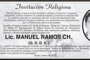 Invitación Religiosa para Lic. Manuel Ramos Ch.