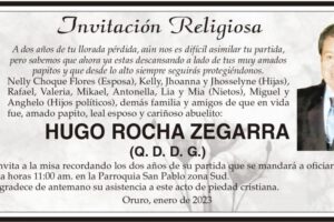 Invitación Religiosa para Hugo Rocha Zegarra